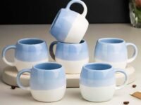 The Earth Store Tritone Sky Blue Ovule Shape Cup Set of 6 for Tea Microwave and Dishwasher Safe, Perfect for Every Occasion Capacity - 190 Ml Each - Ceramic