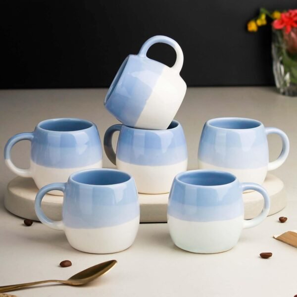 The Earth Store Tritone Sky Blue Ovule Shape Cup Set of 6 for Tea Microwave and Dishwasher Safe, Perfect for Every Occasion Capacity - 190 Ml Each - Ceramic