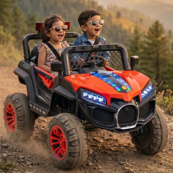 Toyzone Swanky Electric Jeep (Red) | 12V Rechargeable Ride on with 8Ah Battery | Music Player with BT, USB & AUX | Smooth Acceleration | 6M Battery Warranty | Age 3-12 Years, Upto 50 kg
