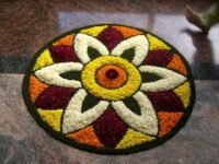 Traditional As Well As Cotton Antiskid Modern Round Rangoli Door Mat For Home Decoration (24X24 Inch, Red)