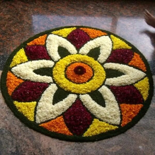 Traditional As Well As Cotton Antiskid Modern Round Rangoli Door Mat For Home Decoration (24X24 Inch, Red)