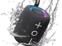 Tribit StormBox Mini+ Bluetooth Speaker 12W,360°Surround Sound,Custom EQ,12H Playtime,BT 5.4,AAC/SBC Support,LED Lights,IPX7 Waterproof,TWS Pairing,Type-C, Portable for Home/Outdoor/Travel Black