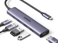 UGREEN Revodok 105 USB C Hub 5 in 1 Multiport Adapter 4K 30Hz HDMI, 100W Power Delivery, 3 USB A Data Ports, Type C Dongle for PC, Laptop, MacBook Air, iMac, iPad, iPhone 17/16/15 Pro Max, Galaxy S25