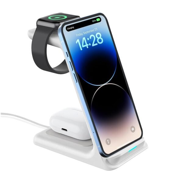 UNIGEN UNIDOCK 250 [2021] 3-in-1 Wireless Charging Stand with 15W Type-C PD for iWatch SE/6/5/4/3/2, AirPods 2/3/Pro, iPhone & Qi Devices (White)