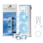 USB Portable Double-Ended Mist Fan with Remote Control & RGB Light | High-Efficiency USB Mini Air Cooler for Indoor & Outdoor Use, Bedroom, Office & Travel – White