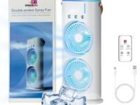 USB Portable Double-Ended Mist Fan with Remote Control & RGB Light | High-Efficiency USB Mini Air Cooler for Indoor & Outdoor Use, Bedroom, Office & Travel – White