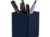 V-CUBE DESIGNS Premium Vegan Leather Pen Holder for Desk & Study Table Accessory | Marker/Pencil Stand for Student | Stationery Organizer for Office Table & Home | 6mm Thickness with MDF Core | Blue