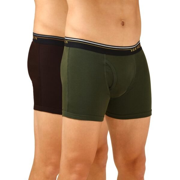 Van Heusen Men’s Cotton Boxer Briefs Pack of 2 | Long Trunk | No ride-up | Super Combed Cotton for softness | Open Front Fly | Moisture‑Wicking | Sweat Absorbant | All‑Day Fresh Technology | Long Lasting Colors |Soft Plush Waistband | Label‑Free Comfort | style 10032