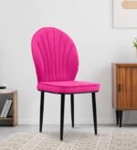 Vergo Bloom Velvet Dining Chair, Cushion Seat, Wooden Frame, Metal Legs, Premium Accent Chair for Living Room, Bedroom, Dining Room, Cafe & Restaurant (Dark Pink)