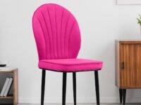 Vergo Bloom Velvet Dining Chair, Cushion Seat, Wooden Frame, Metal Legs, Premium Accent Chair for Living Room, Bedroom, Dining Room, Cafe & Restaurant (Dark Pink)