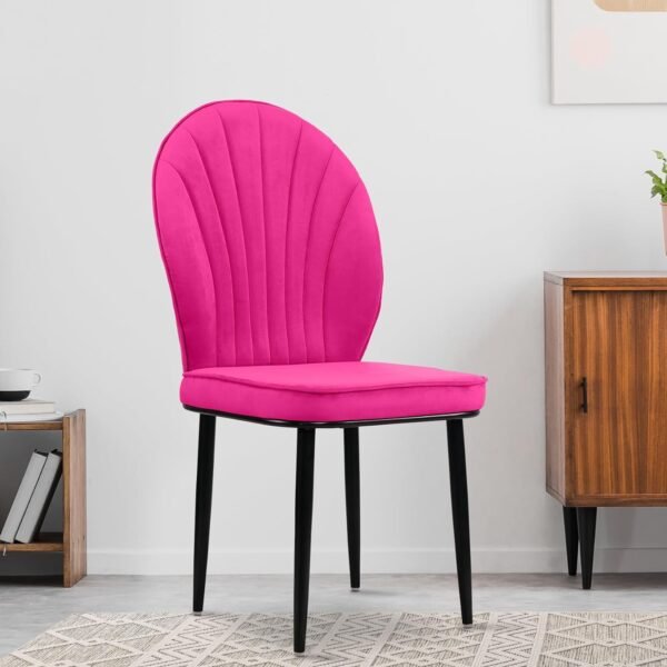 Vergo Bloom Velvet Dining Chair, Cushion Seat, Wooden Frame, Metal Legs, Premium Accent Chair for Living Room, Bedroom, Dining Room, Cafe & Restaurant (Dark Pink)