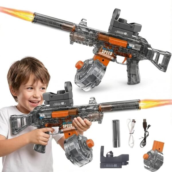 VikriDA Transparent UMP45 Style Electric Automatic Water Gun with Sensor Light | Rechargeable Water Blaster for Kids 4+ | Pool & Beach Outdoor Summer Toy – Multicolor