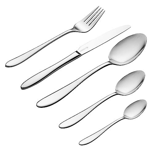 Viners Premium International 24-Piece Stainless Steel Cutlery Set | Silver Kitchen Cutlery Set, Spoon, Fork, Knife | Mirror Polished Luxury Flatware with Gift Box by thinKitchen
