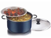 Vinod Zest Non Stick Dum Biryani Pot - 14 Litre, 32 cm | 4 mm Extra Thick | 3 Layer Coating | Metal Spoon Friendly | Bakelite Handle | Gas Base | 1 Year Warranty - Blue