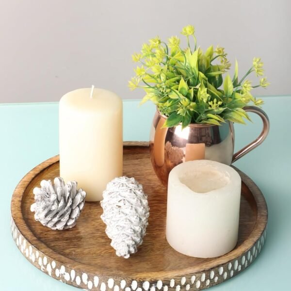 WOOD ART STORE Wooden Round Tray for Serving | Beautiful Tray for Home Decor Kitchen | Decorative Tray for Storage Foods,Drinks & Makeups Size 11x11x1 Inches (Brown & White)