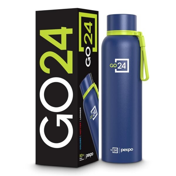 Water Bottle 1 LTR Stainless Steel | Hot and Cold Flask | ISI Certified Steel Bottle | Three Layer Insulation | Leakproof | for Home, Office | 2-Year Warranty |Bravo 1000| Denim Blue