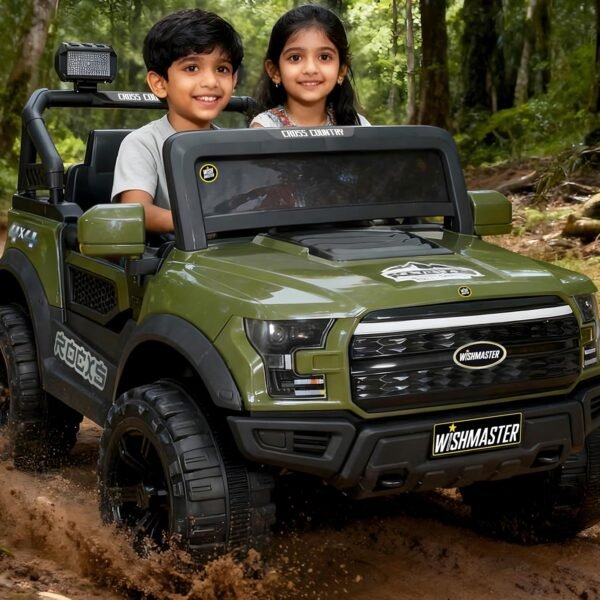 Wishmaster 4x4 Driving EV Cars for 1-8 Year Electric Ride on Jeep for Kids | Remote + Steering + Mobile App Control | Jeeps car for Boys & Girls