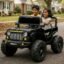 Wishmaster Kids Electric Ride-On Jeep, 12V Battery Powered, Remote Control, Music & Lights, 130 x 83 x 76 cm, Army Green, Ages 3-8 Years (Plain Color's, Black)