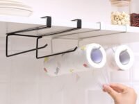 Wolpin 2-in-1 Kitchen Roll Dispenser Iron | Paper Towel Napkin Roll Holder for Kitchen | Wall Mounted Counter Stand Tissue Holder | Practical Home Utility Organiser