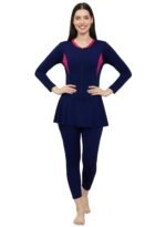 Women Color Block Full Coverage One Piece Swimsuit with Removable Chest Pads Front Zipper Frock Style Design Swimming Costume