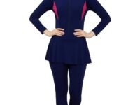 Women Color Block Full Coverage One Piece Swimsuit with Removable Chest Pads Front Zipper Frock Style Design Swimming Costume