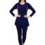 Women Color Block Full Coverage One Piece Swimsuit with Removable Chest Pads Front Zipper Frock Style Design Swimming Costume