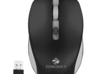 ZEBRONICS Zeb-Jaguar Wireless Mouse, 2.4GHz with USB Nano Receiver, High Precision Optical Tracking, 4 Buttons, Plug & Play, Ambidextrous, for PC/Mac/Laptop (Black+Grey)
