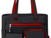 addixon Double Pocket Handbag for Women: Stylish, Ideal Companion for Work, Travel, Polyester Material, Spacious 10-liter Capacity, 6 Pockets. (Black & Grey)