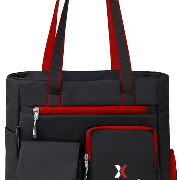 addixon Double Pocket Handbag for Women: Stylish, Ideal Companion for Work, Travel, Polyester Material, Spacious 10-liter Capacity, 6 Pockets. (Black & Grey)