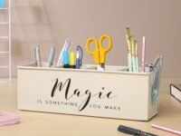anantam homes Desk organizer with 4 compartments for office table | stylish Metal Desk Organizer | Stationary Storage | Pencil Holder for Office, Home, and Study Table (Magic) Beige
