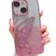mobistyle Silicone Designed For iPhone 15 Plus Cover With Glitter Cute Butterfly Electroplating Design Back Cover Case For Women Teen Girls (Pink)