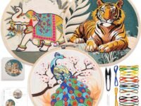 picknMAKE Combo of 3 Full DIY Hand Embroidery Kits for Beginners | Cross Stitch Kit for Adults & Kids | Pre-Printed Fabric Panels with Threads, Needles, Hoop, Sequins & Instruction Guide