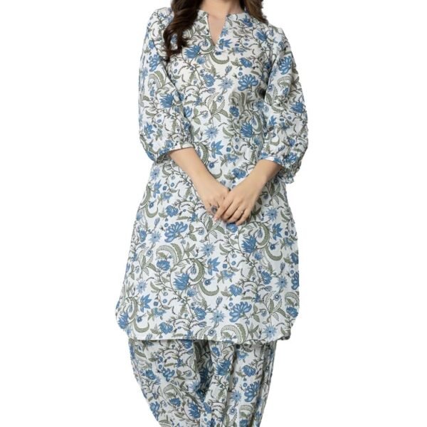 rytras Women Pure Cotton Printed Straight Kurta Set with Palazzo Pants - Ethnic Wear