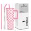 Tumbler with lid and Straw 1200ML Cup Stainless Steel Vacuum Insulated Tumbler for Water, Iced Tea or Coffee 1.2L Office Gym Travelling (40-Oz-Pink Checks)