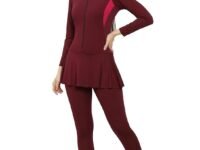Women Color Block Full Coverage One Piece Swimsuit with Removable Chest Pads Front Zipper Frock Style Design Swimming Costume