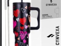 Tumbler with lid and Straw 1200ML Cup Stainless Steel Vacuum Insulated Tumbler for Water, Iced Tea or Coffee 1.2L Office Gym Travelling (Black Heart)