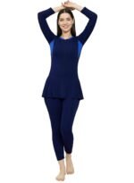 Women Color Block Full Coverage One Piece Swimsuit with Removable Chest Pads Front Zipper Frock Style Design Swimming Costume