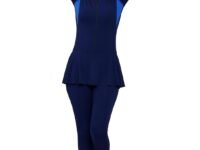 Women Color Block Full Coverage One Piece Swimsuit with Removable Chest Pads Front Zipper Frock Style Design Swimming Costume