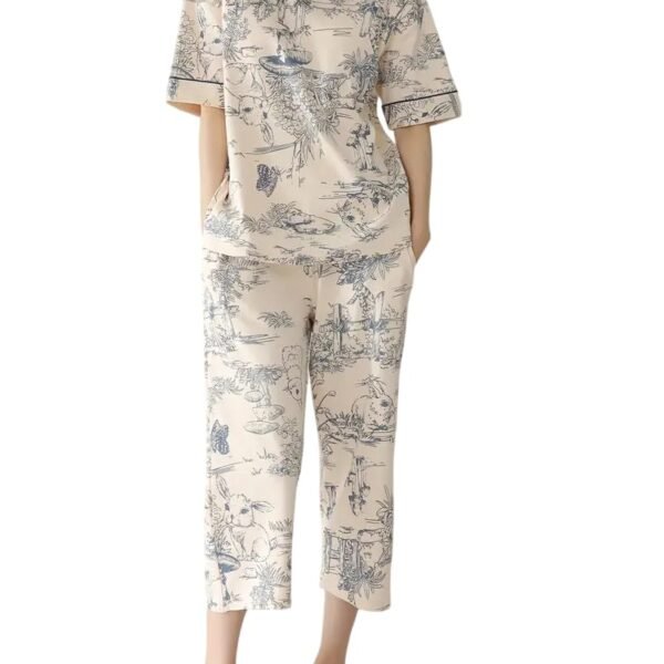 Louis Luxe Womens Korean Night Dress || Full Pyjama Set || Korean Nightsuit || Women Nightwear ||Round Neck Full Sleeve Nightsuit || Loungewear || Everyday Nightdress (ND-17)