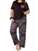 Celary Women’s Cotton Blend Printed Night Suit Set||Soft & Breathable Short Sleeve Top & Ethnic Print Pyjama Set||Also Available in Plus Size||Korean Night Suit||Comfortable Home Wear & Sleepwear