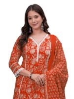 Amayra Women's Pure Cotton Printed Straight Kurta Set with Palazzo Pants & Dupatta- Ethnic Wear