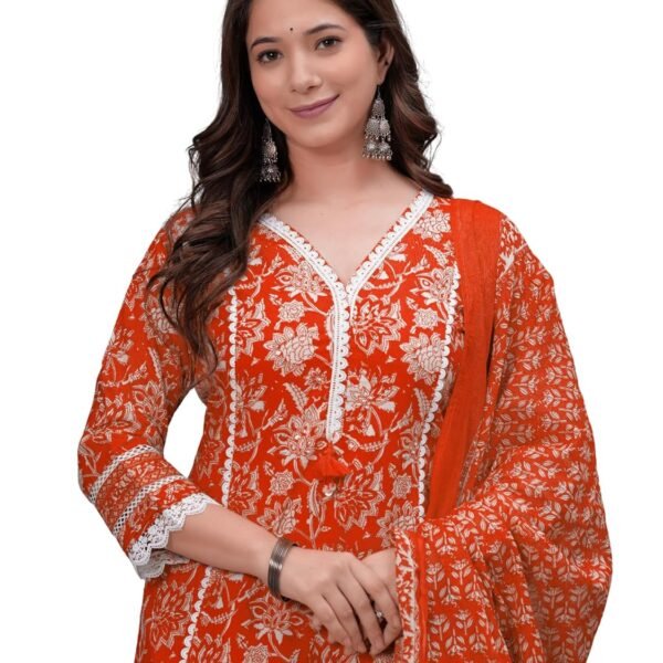 Amayra Women's Pure Cotton Printed Straight Kurta Set with Palazzo Pants & Dupatta- Ethnic Wear