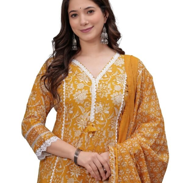 Amayra Women's Pure Cotton Printed Straight Kurta Set with Palazzo Pants & Dupatta- Ethnic Wear