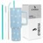 CYNVEXA Tumbler with lid and Straw 1200ML Cup Stainless Steel Vacuum Insulated Tumbler for Water, Iced Tea or Coffee 1.2L Office Gym Travelling (Flower Retro Mint)