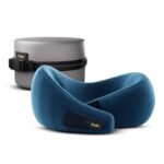 Frido Travel Neck Pillow, 100% Hi-Per Foam, Lightweight Neck Support Pillow, Neck Pillow for Flight Travel, Memory Foam Car Neck Pillow, Adjustable Velcro Straps, Free Travel Pouch (Sapphire Blue)