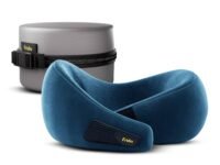 Frido Travel Neck Pillow, 100% Hi-Per Foam, Lightweight Neck Support Pillow, Neck Pillow for Flight Travel, Memory Foam Car Neck Pillow, Adjustable Velcro Straps, Free Travel Pouch (Sapphire Blue)