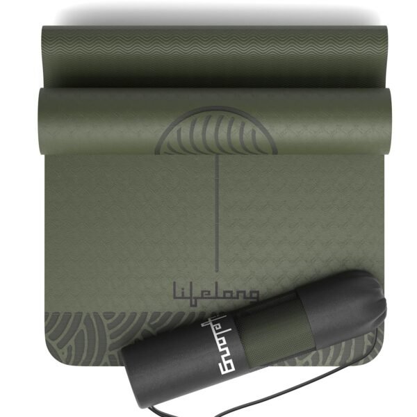 Lifelong Yoga Mat for Men & Women | 5mm Thick TPE Cushioning | Non-Toxic & Sweat-Resistant | Lightweight & Portable with Carry Bag | Home & Studio Workout Mat | Made in India (Olive Green)