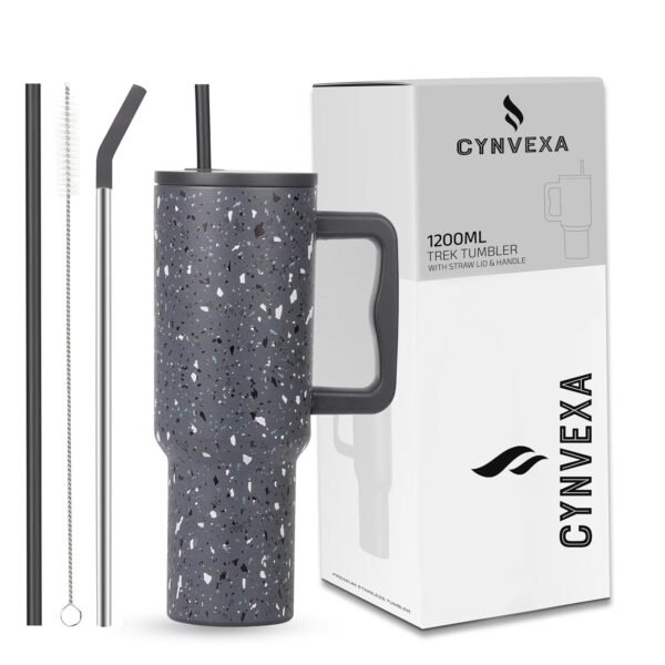 Tumbler with lid and Straw 1200ML Cup Stainless Steel Vacuum Insulated Tumbler for Water, Iced Tea or Coffee 1.2L Office Gym Travelling (Grey Paint)