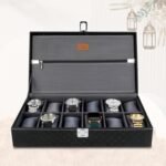 LEDO Men's and Women's Watch Box Holder Organizer Case In 12 Slots of watches In PU Leather with Royal Black & Gray Color with Chain Pocket