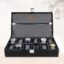 LEDO Men's and Women's Watch Box Holder Organizer Case In 12 Slots of watches In PU Leather with Royal Black & Gray Color with Chain Pocket